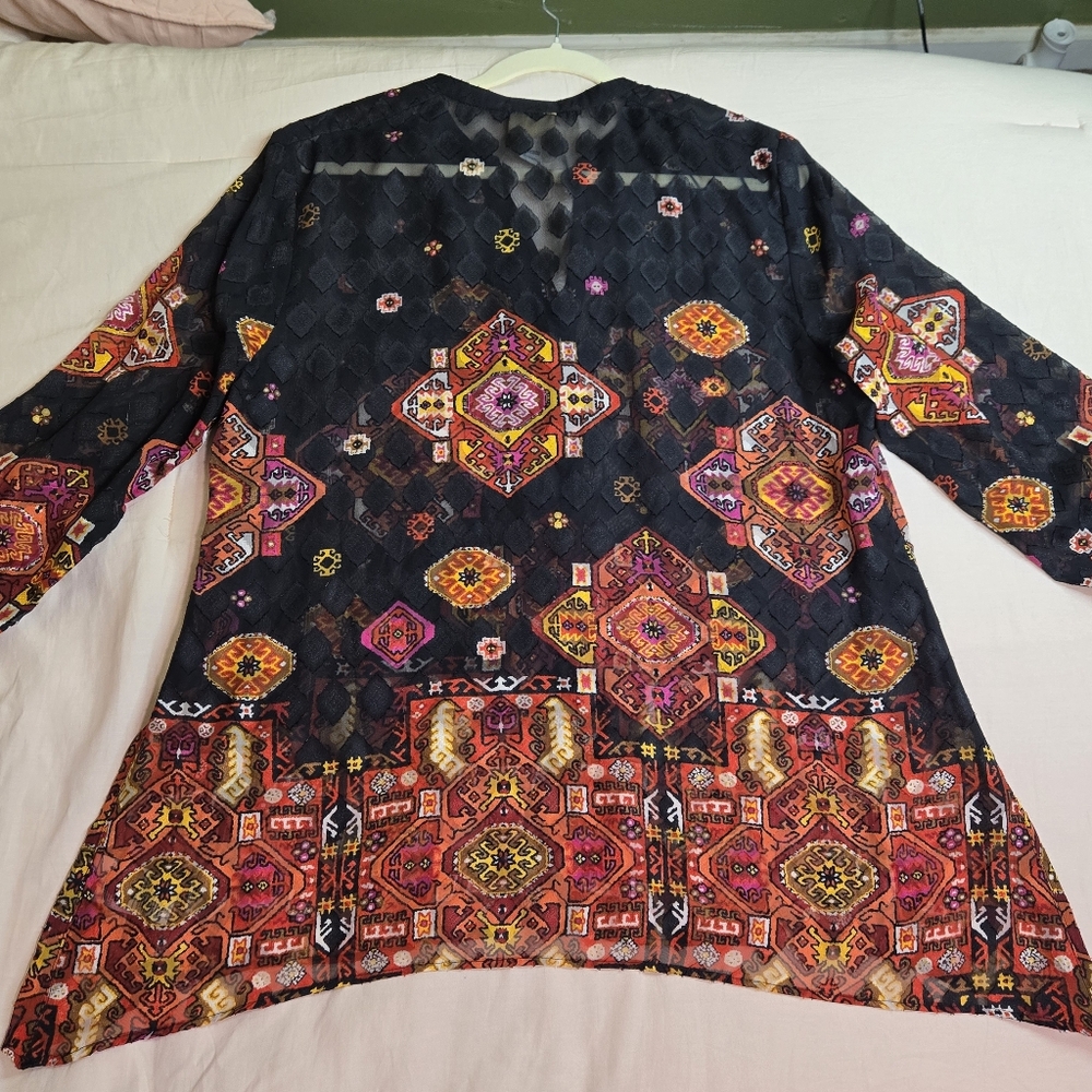 Ruby Rd. Womens Size 16 Semi Sheer Button Up Blouse Artsy Boho Long Sleeve NWT - Picture 2 of 8
